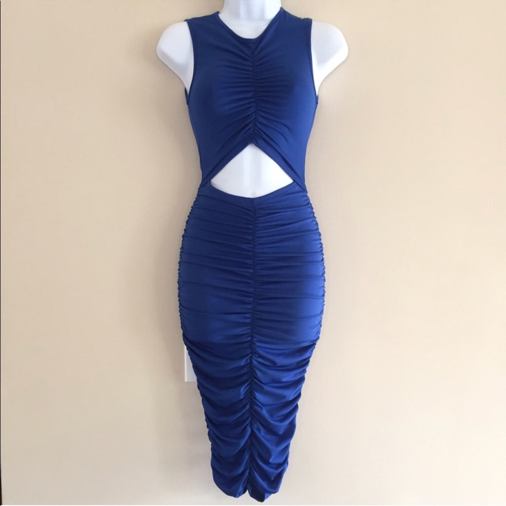 Royal Blue Ruching Midi Dress - Picture 3 of 6